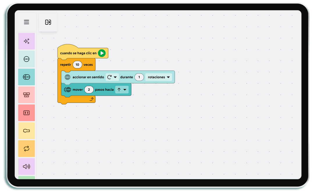 Tablet con un programa de bloques en Coding Canvas